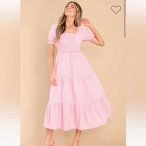 Acts Of Kindness Coral Pink Gingham Midi Dress worn 1 time and hand washed